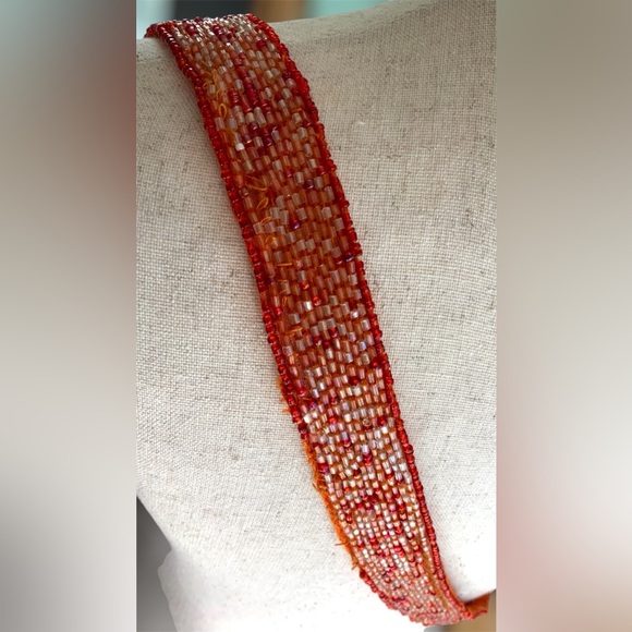 Cache' Multicolored Orange, Red, Gold, & White Beaded Shoulder Bag - Picture 7 of 13